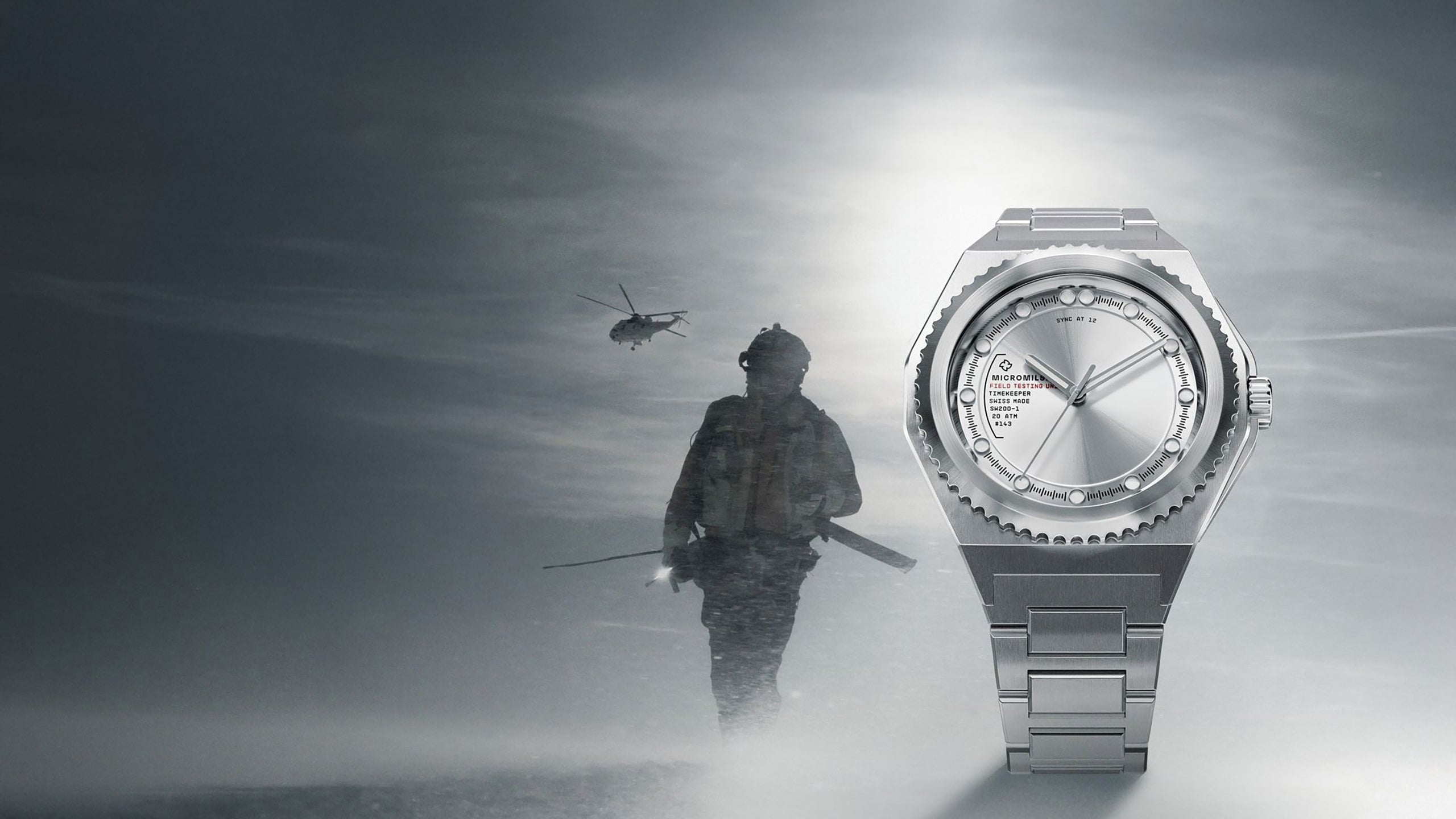 The Field-Testing Unit (FTU) MICROMILSPEC military field watch with unmarked tactical design and Swiss automatic movement.