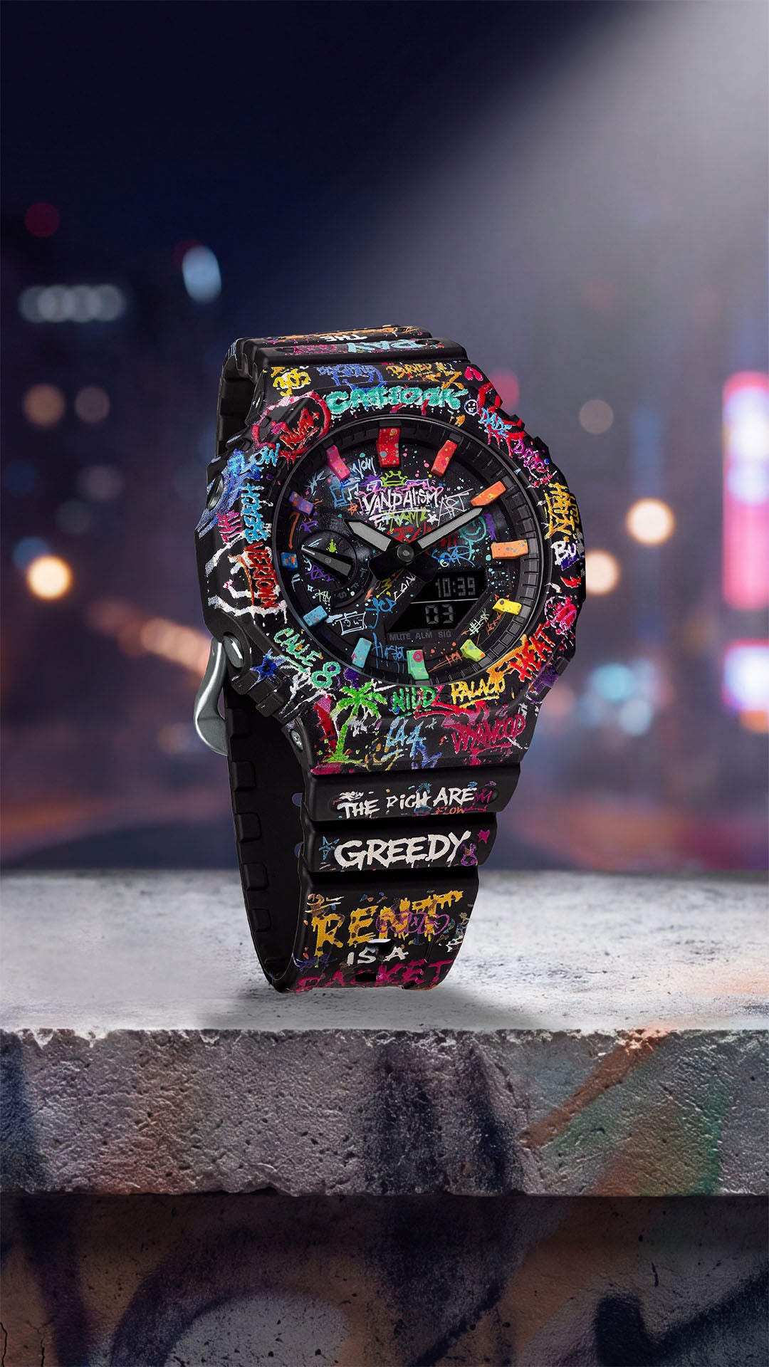 Casio G-Shock Vandalism — Custom Casio G-Shock GA-2100 with a hand-painted graffiti dial, a limited edition timepiece by IFL Watches