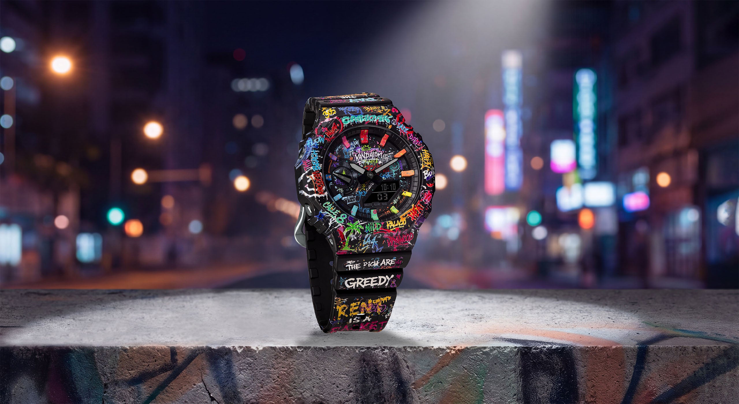 Casio G-Shock Vandalism — Custom Casio G-Shock GA-2100 with a hand-painted graffiti dial, a limited edition timepiece by IFL Watches