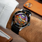 ESKA Amphibian Cœur de Paris — Worn on the wrist with a black NATO strap, the hand-painted dial catching the light, limited edition timepiece by IFL Watches.