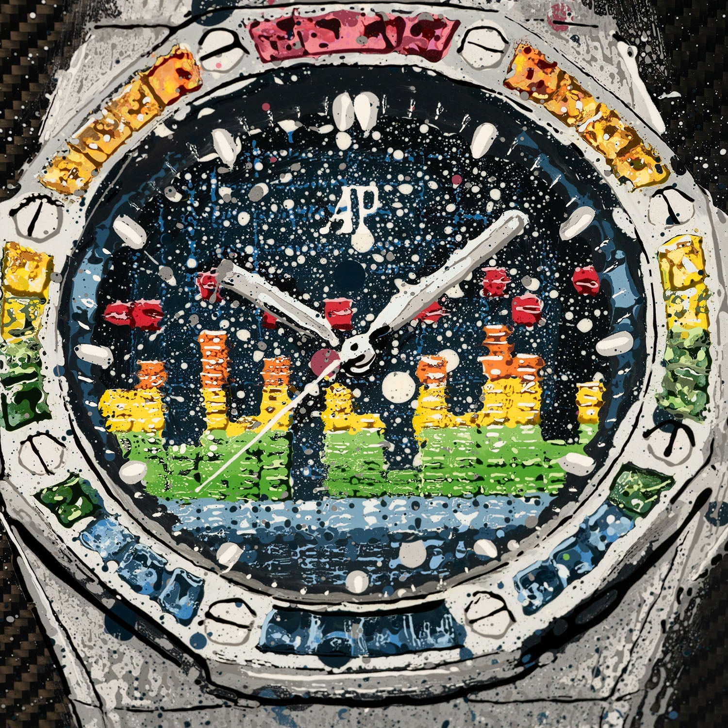 AP Offshore Music DJ Rainbow – A hand-painted carbon fibre wall art by artist Katy Barnfield.