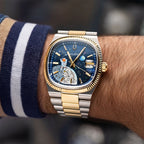 Bulova Super Seville Space Golfer — Hand-painted custom Bulova Super Seville Precisionist featuring an astronaut mid-swing on the lunar surface with vivid paint splatters against a deep blue starfield, a bespoke timepiece by IFL Watches