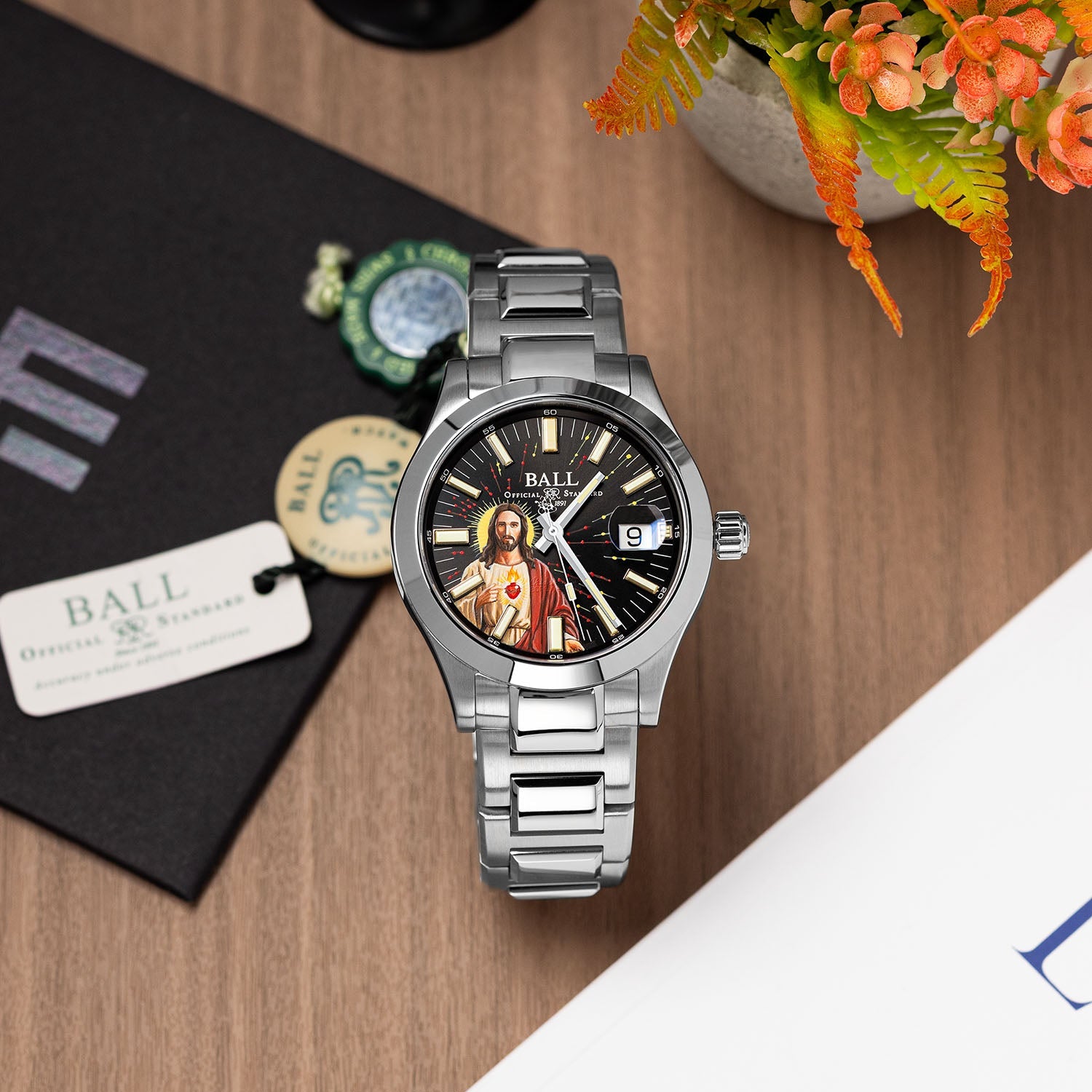 Ball Engineer M Ascension — Hand-painted Sacred Heart artwork with halo radiance and gas tube indices, an official collaboration limited edition by IFL Watches.