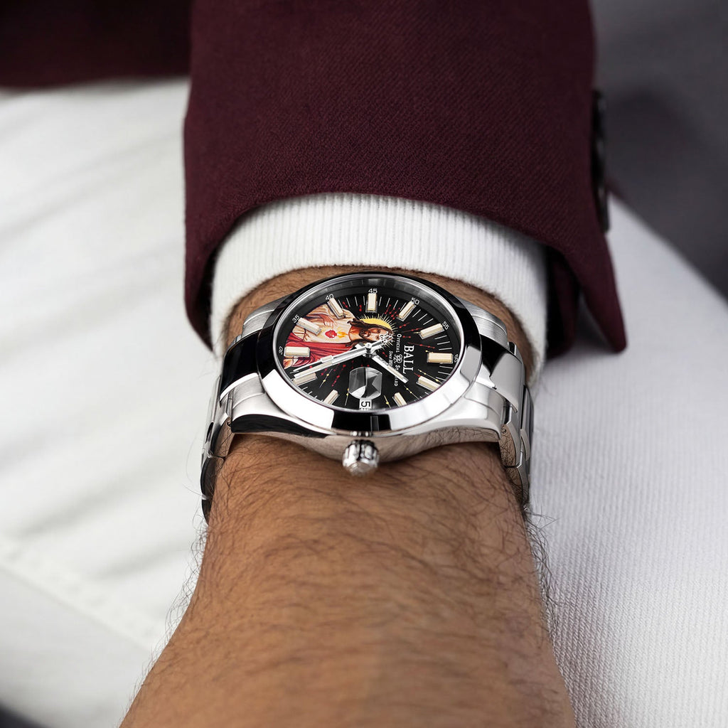Ball Engineer M Ascension — Hand-painted Sacred Heart artwork with halo radiance and gas tube indices, an official collaboration limited edition by IFL Watches.