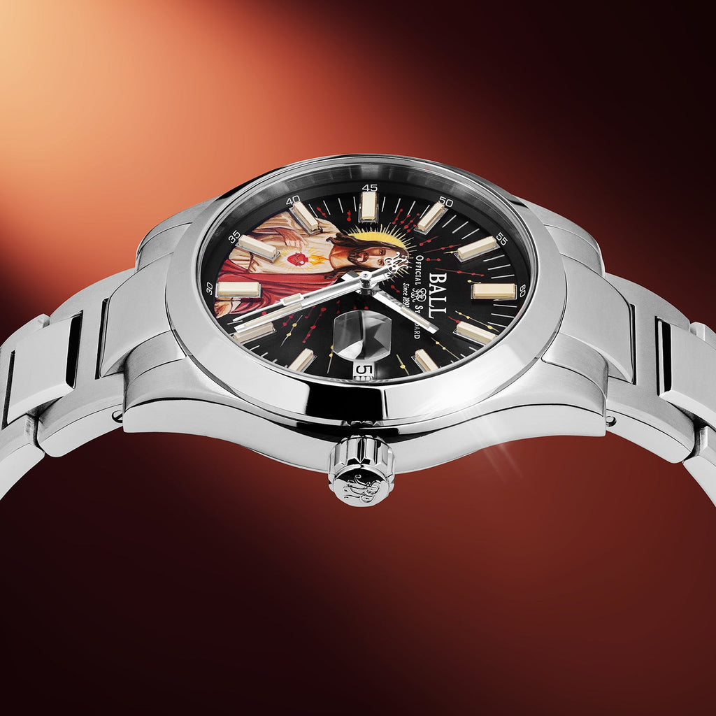 Ball Engineer M Ascension — Hand-painted Sacred Heart artwork with halo radiance and gas tube indices, an official collaboration limited edition by IFL Watches.