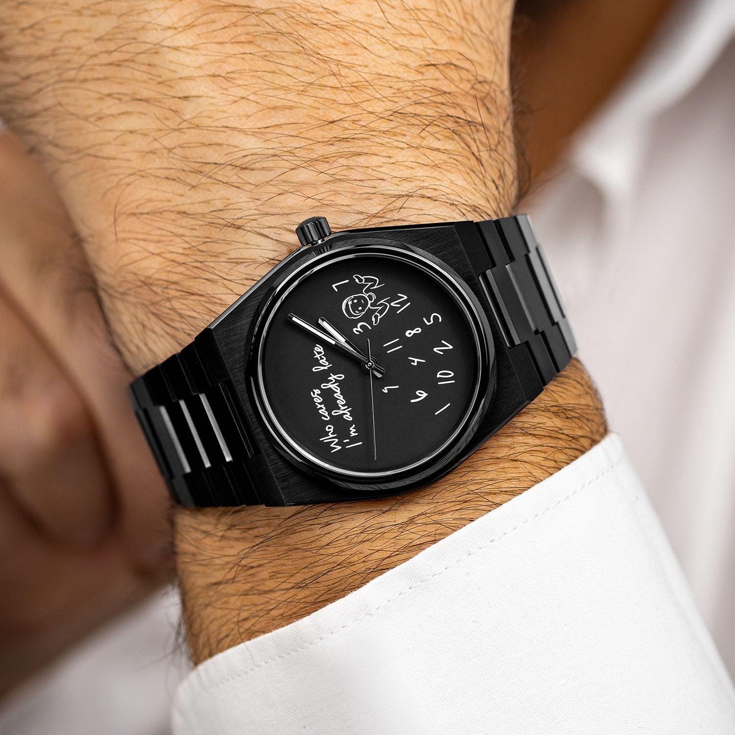 Canvax Who Cares Concept – Custom IFL Watches Canvax with scattered numerals and playful "Who cares, I'm already late" message artwork by IFL Watches