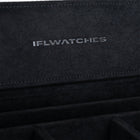 Stealth Camo Lifestyle Locker – handcrafted watch storage organizer with exclusive black camo pattern design, made from premium leather, close up of IFLWatches logo and suede lining
