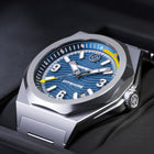 The Offshore – MICROMILSPEC maritime watch with a sea-blue dial and Swiss automatic movement.