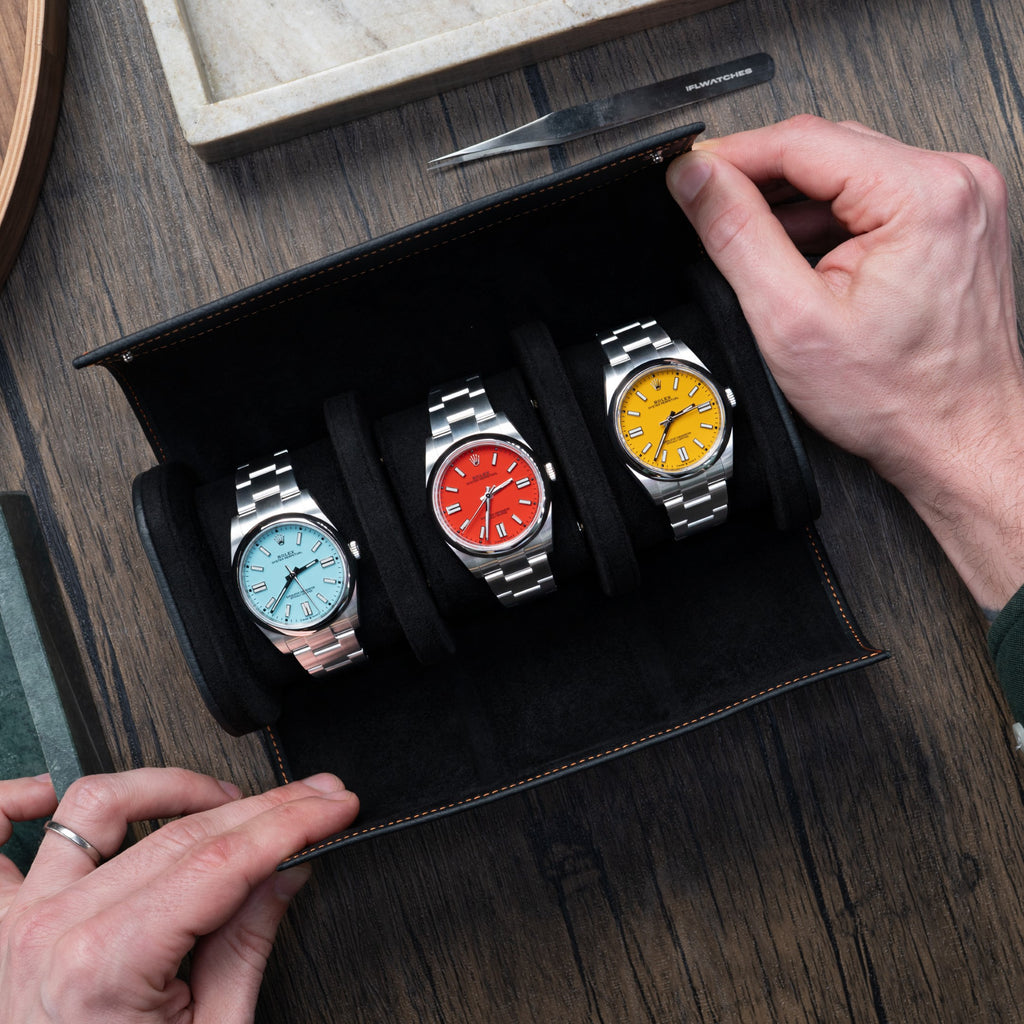 Noir Leather Watch Roll – Three Watches