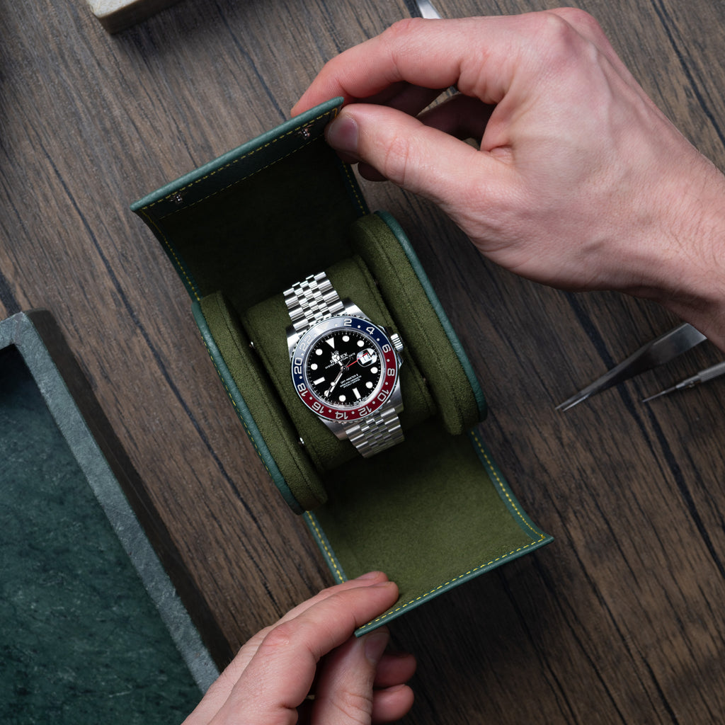 Olive Leather Watch Roll – One Watch