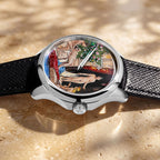 Venezianico Redentore L'Odalisca — hand-painted Mediterranean courtyard dial on a 40mm 316L stainless steel case with soft saffiano leather strap, limited edition timepiece by IFL Watches.