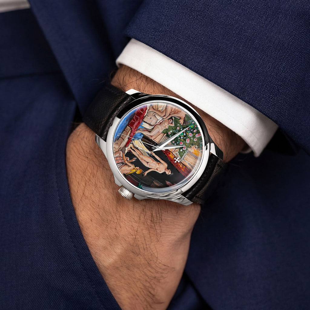 Venezianico Redentore L'Odalisca — hand-painted Mediterranean courtyard dial on a 40mm 316L stainless steel case with soft saffiano leather strap, limited edition timepiece by IFL Watches.