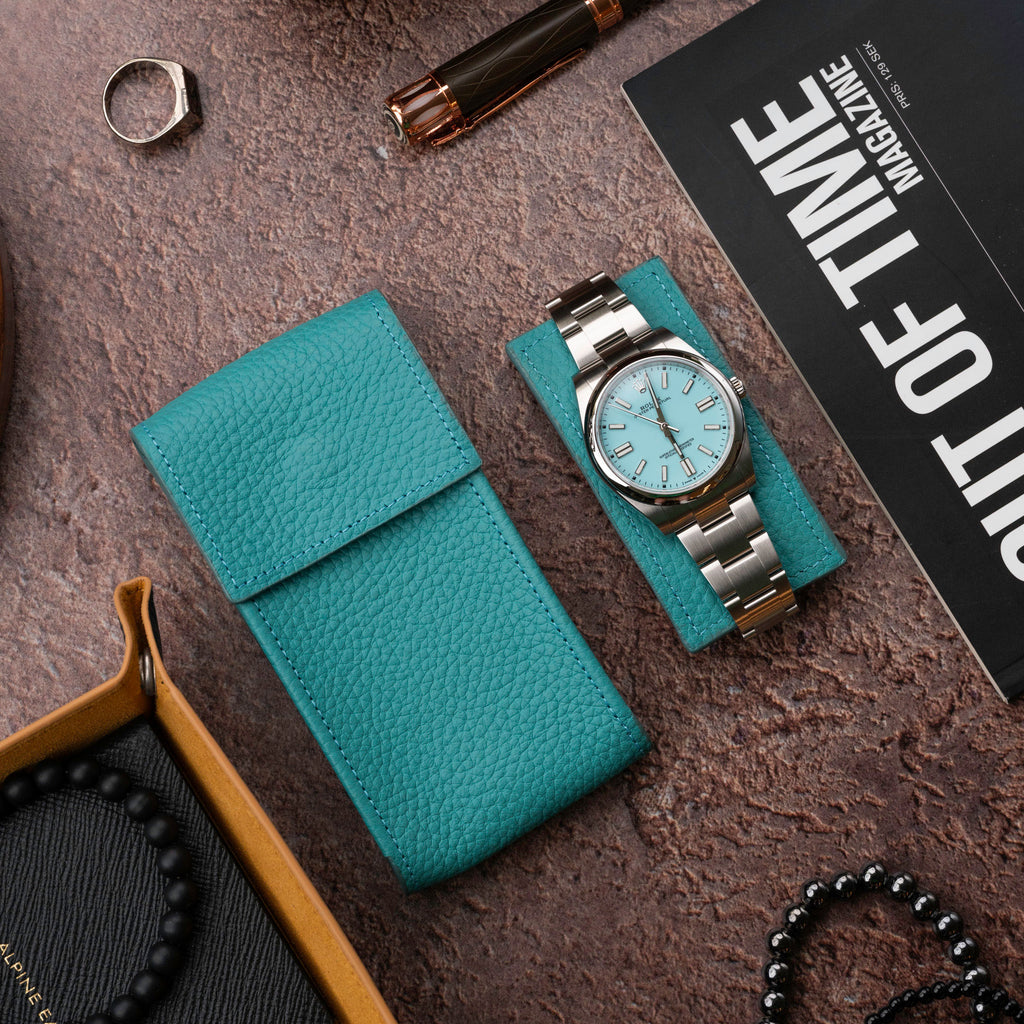 Teal Leather Watch Pouch