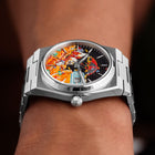 A Dive in Dime Concept – Hand-painted custom Tissot PRX Powermatic featuring treasure vault diving artwork, a bespoke timepiece by IFL Watches