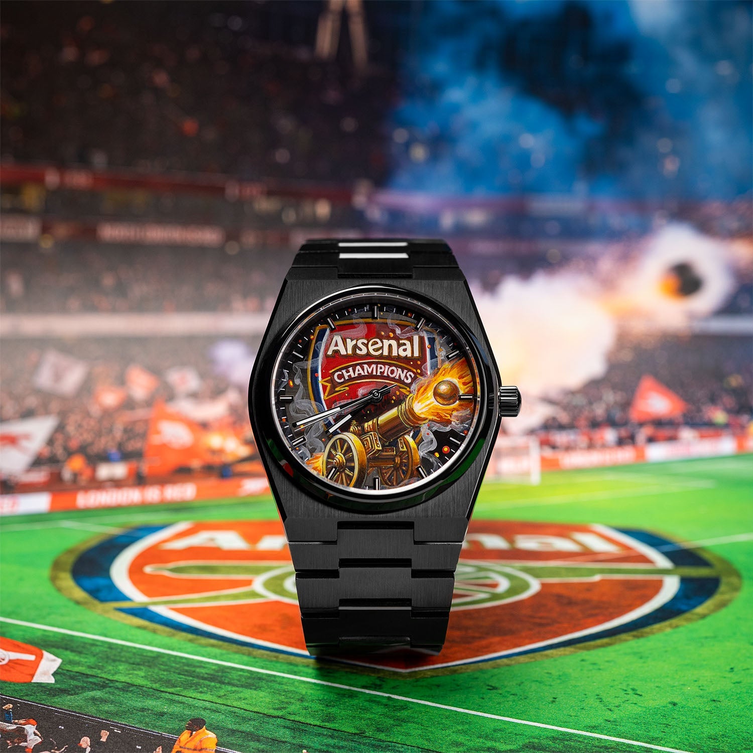 IFL Canvax Gunners — Bespoke 40mm automatic with a hand-painted cannon crest in red and gold, customized exclusively by IFL Watches.