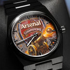 IFL Canvax Gunners — Close view of the hand-painted dial, a golden cannon amid smoke and embers, a custom timepiece by IFL Watches.