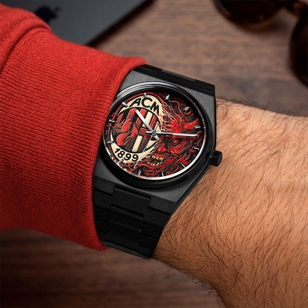 IFL Canvax Rossoneri — Bespoke 40mm automatic with a hand-painted crest in red and black, customized exclusively by IFL Watches.