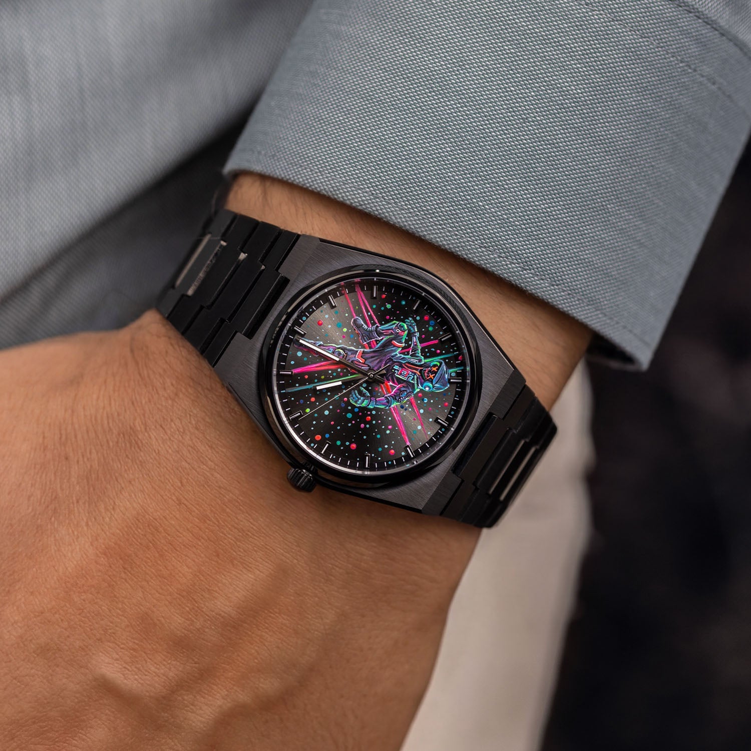 IFL Watches Canvax MK-01 – Hand-painted custom Canvax featuring neon steampunk soldier artwork, a bespoke timepiece by IFL Watches