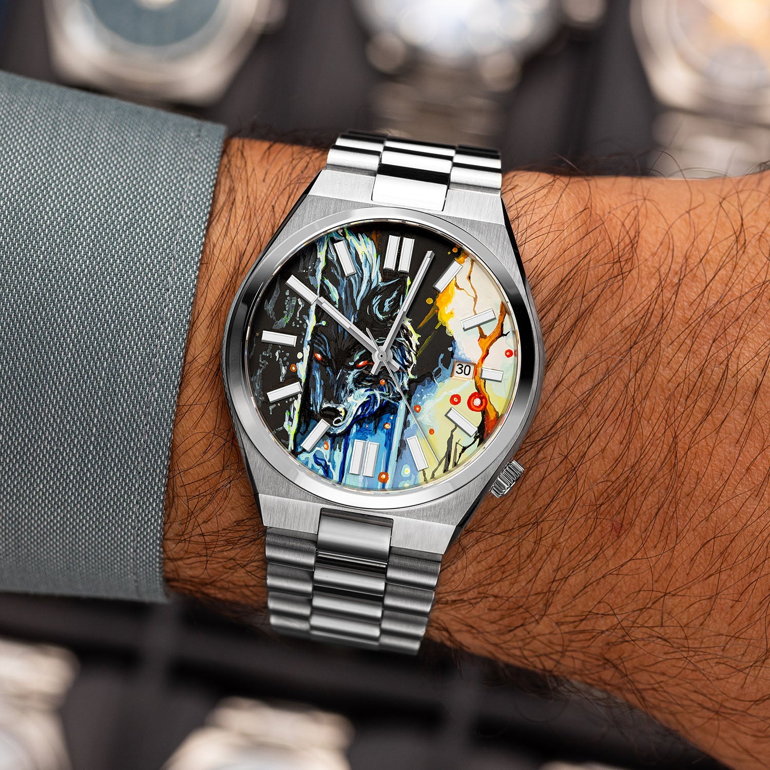 Citizen Tsuyosa 40 Le Loup – Hand-painted custom Citizen Tsuyosa 40mm with wolf artwork, a bespoke timepiece by IFL Watches