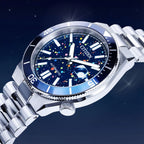Citizen Tsuyosa Shore Midnight Sky — hand-painted pointillism starfield on a deep blue dial, 40mm stainless steel case with a blue unidirectional rotating bezel, a limited edition timepiece by IFL Watches.