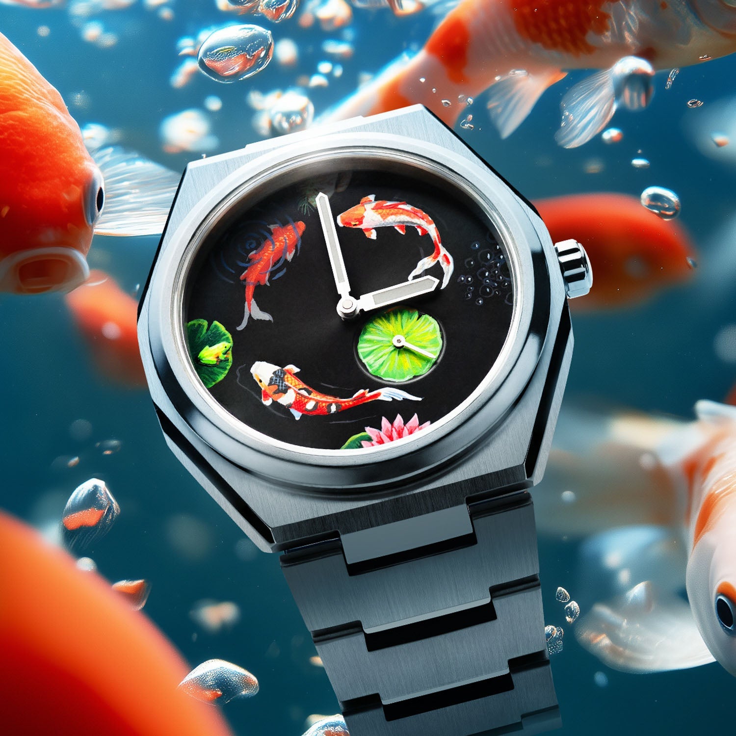 Citizen Zenshin Titanium Koi Fish – Hand-painted custom Super Titanium™ watch with Japanese koi pond artwork, limited edition timepiece by IFL Watches