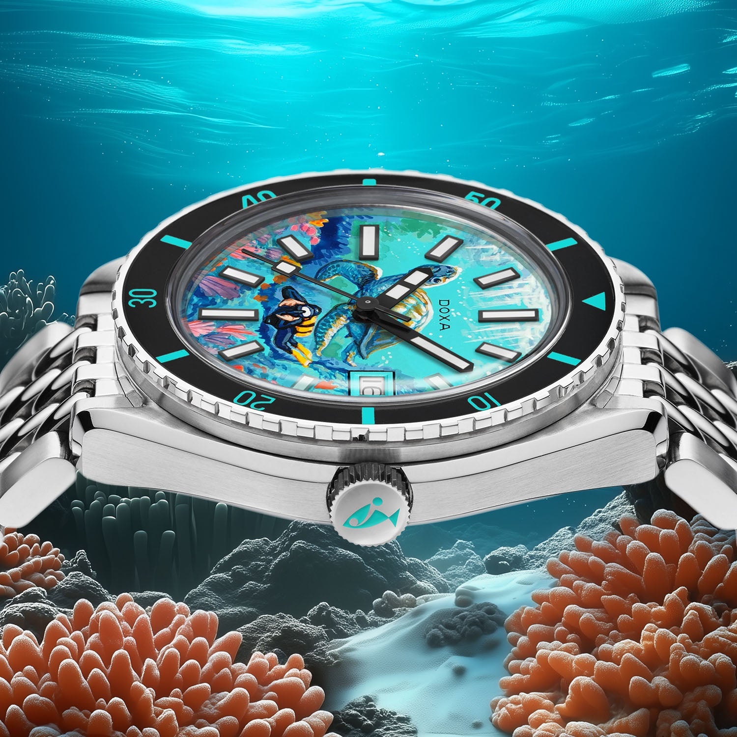 オーシャンブルードルフィン輝く未来へオルゴブレスレット DOXA Aquamarine Reef Turtle – Limited Edition – IFL Watches