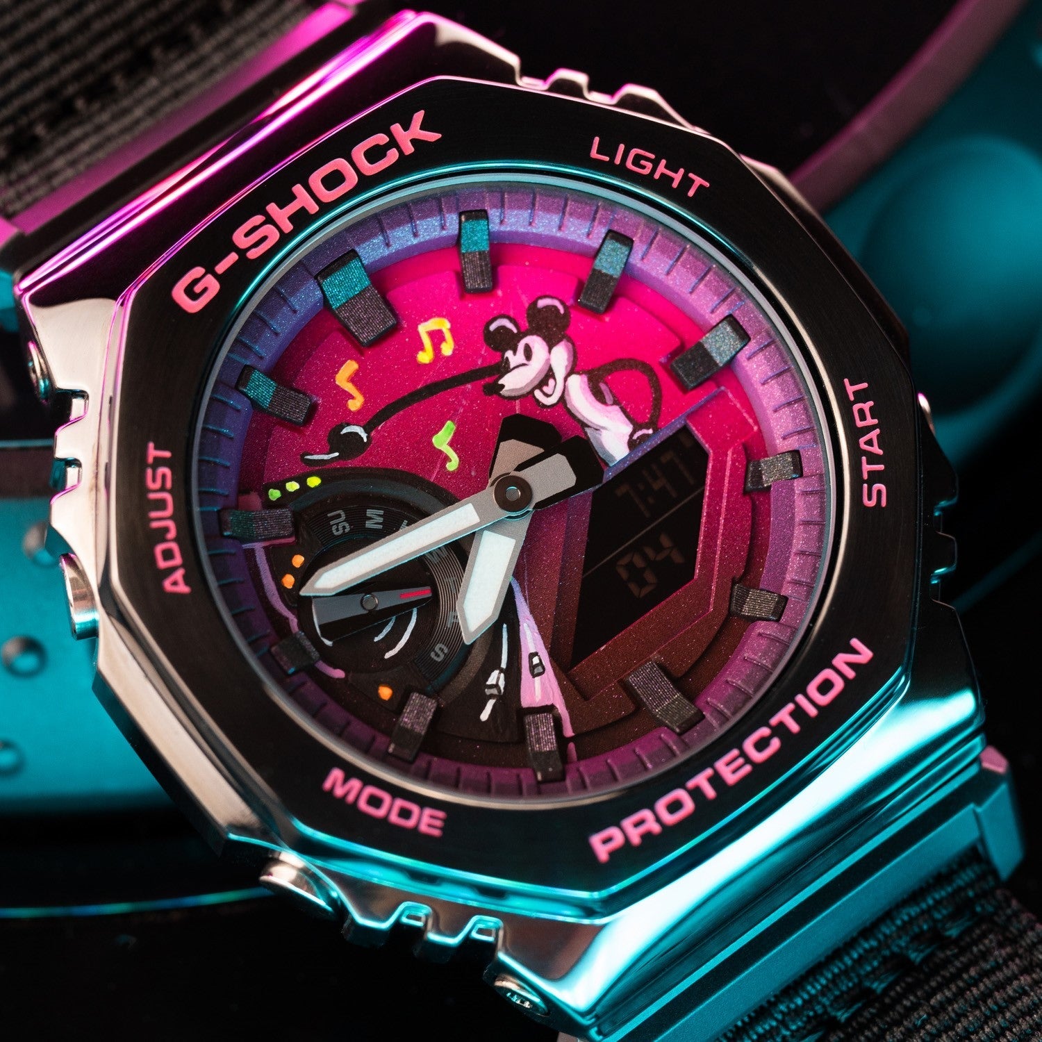 G-Shock CasiOak DJ Willie by IFL Watches – Limited Edition Custom Timepiece Featuring Steamboat Willie and Hand-Painted UV Light Dial