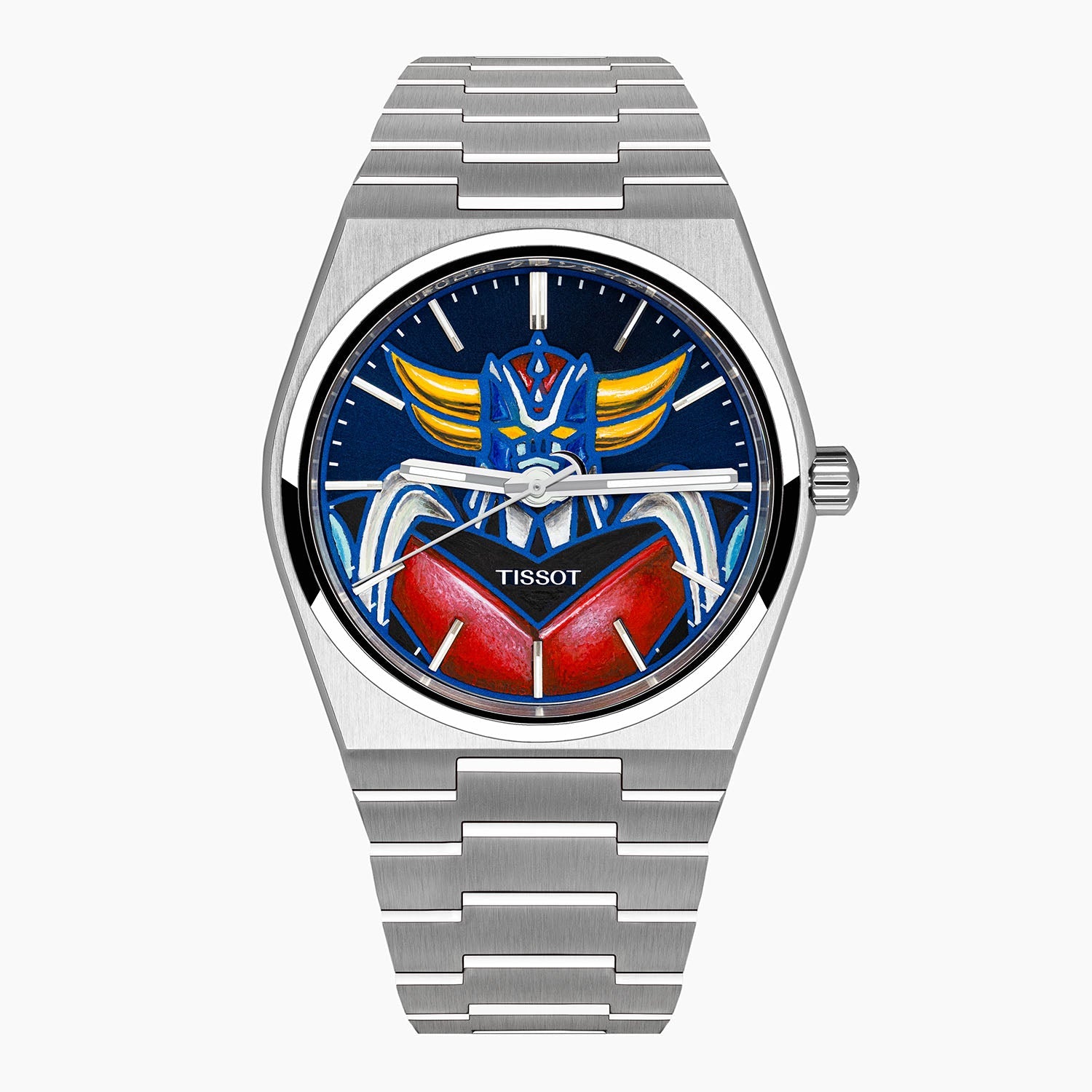 Tissot PRX Grendizer Concept – hand-painted custom Tissot PRX with vibrant Grendizer artwork by IFL Watches, 40mm stainless steel case, Powermatic 80 movement