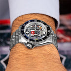 Seiko 5 Sports GMT Kara Kartallar Concept – Hand-painted custom Seiko 5 Sports GMT featuring Turkish football heritage in black and white, a bespoke timepiece by IFL Watches