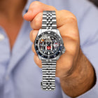 Seiko 5 Sports GMT Kara Kartallar Concept – Hand-painted custom Seiko 5 Sports GMT featuring Turkish football heritage in black and white, a bespoke timepiece by IFL Watches