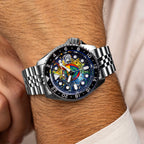 Sarı Kanaryalar Concept – Hand-painted custom Seiko 5 Sports GMT featuring Turkish football artwork in yellow and blue, a bespoke timepiece by IFL Watches