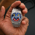 Tissot PRX Grendizer Concept – hand-painted custom Tissot PRX with vibrant Grendizer artwork by IFL Watches, 40mm stainless steel case, and Powermatic 80 movement