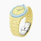 Blaue Acht Swatch × AP Royal Pop Ceramic Case-Strap — the Royal Pop Blaue Acht seated in our ceramic kit, three-quarter view, by IFL Watches