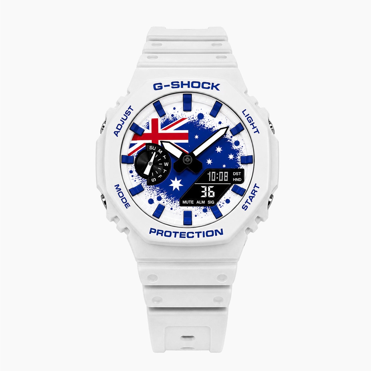 Casio G-Shock Australia — white custom G-Shock with the Australia flag dial, by IFL Watches