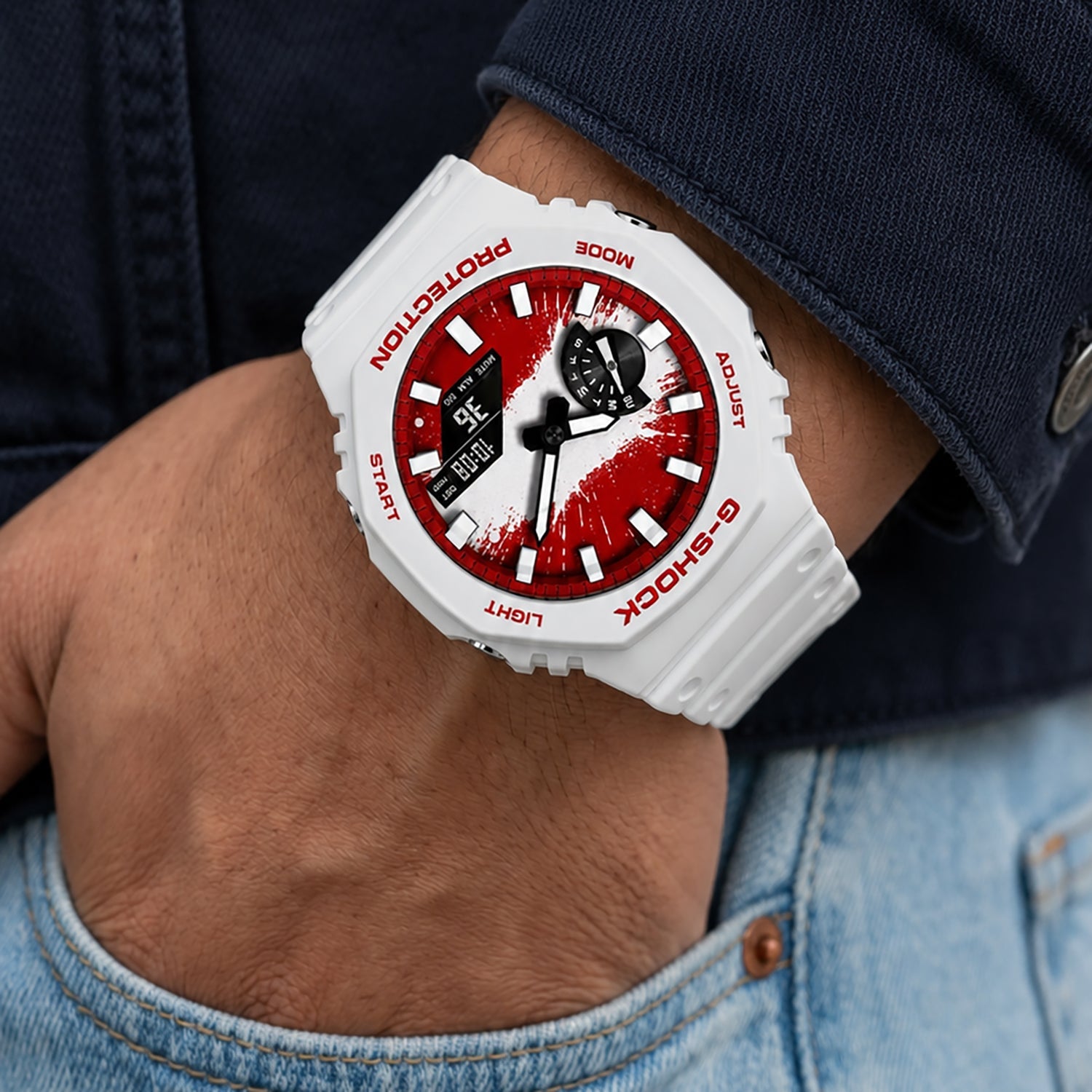 Casio G-Shock Austria flag watch worn on the wrist, by IFL Watches