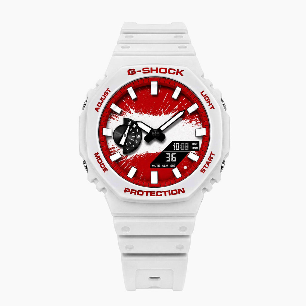 Casio G-Shock Austria — white custom G-Shock with the Austria flag dial, by IFL Watches
