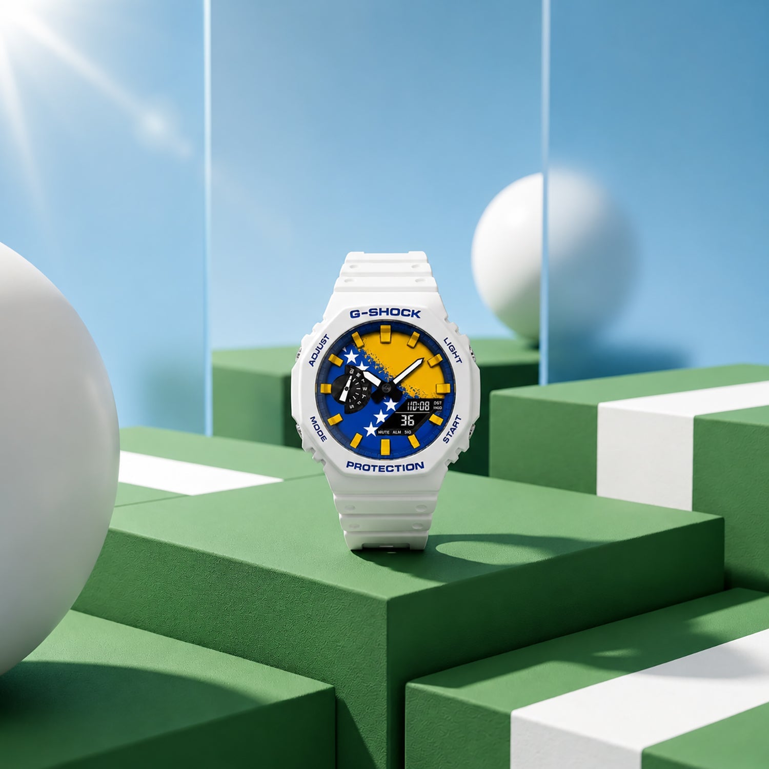Casio G-Shock Bosnia flag dial watch, customized by IFL Watches