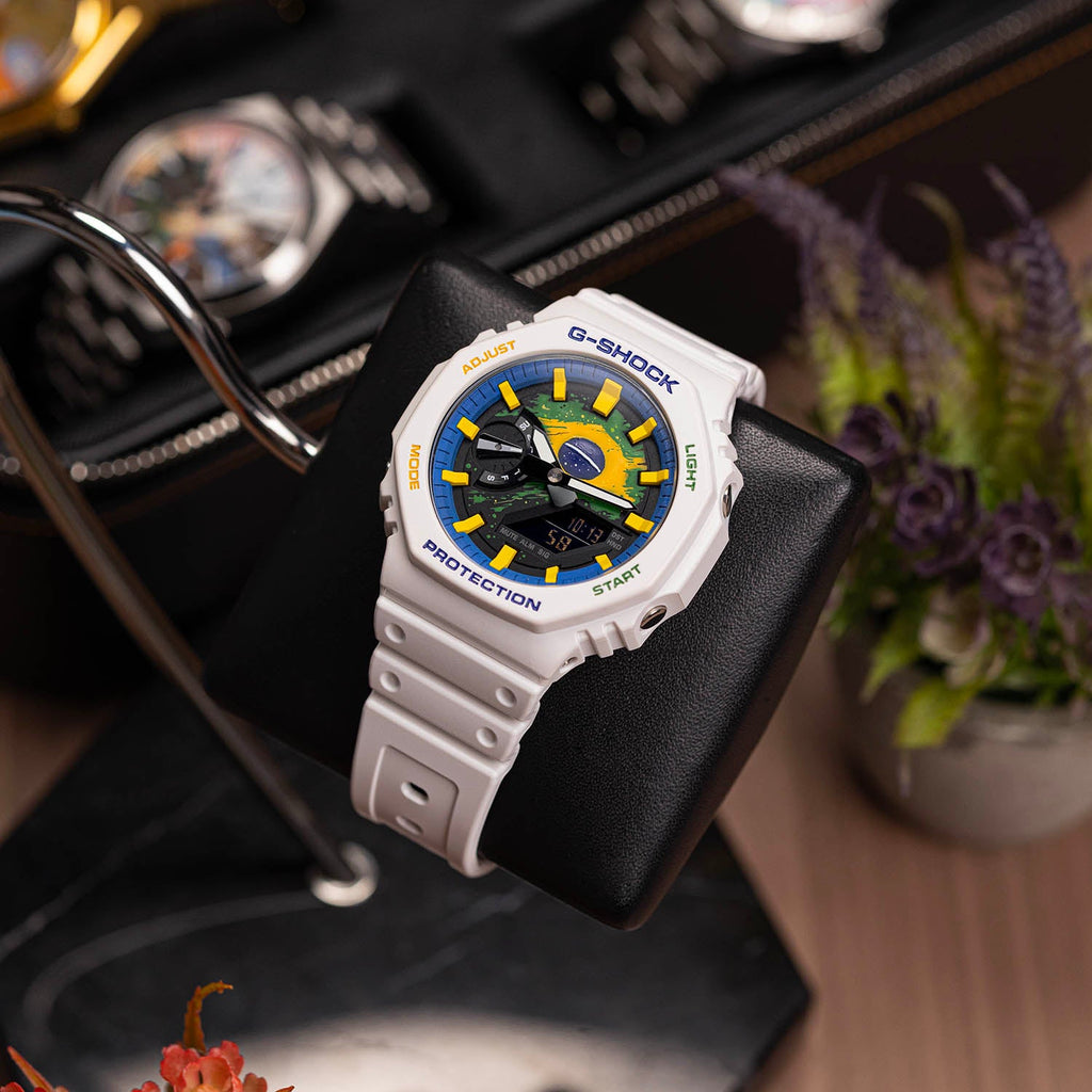 Casio G-Shock Brazil — custom Brazil flag G-Shock lifestyle shot, by IFL Watches