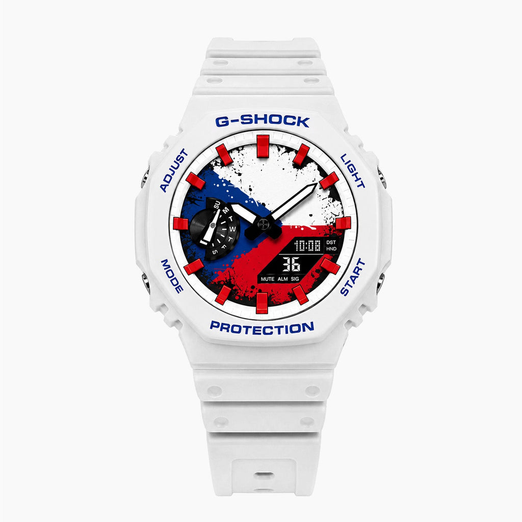 Casio G-Shock Czech Republic — white custom G-Shock with the Czech Republic flag dial, by IFL Watches