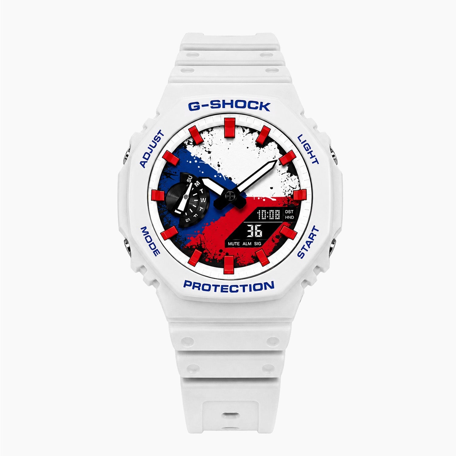Casio G-Shock Czech Republic — white custom G-Shock with the Czech Republic flag dial, by IFL Watches