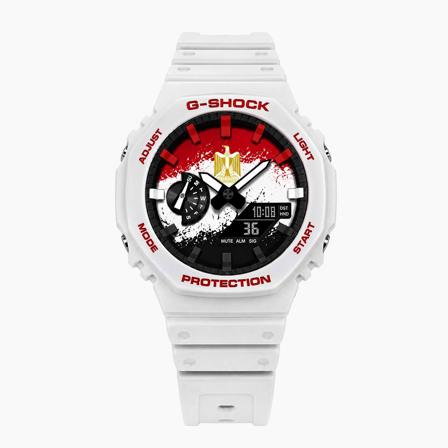 Casio G-Shock Egypt — white custom G-Shock with the Egypt flag dial, by IFL Watches