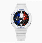 Casio G-Shock France — white custom G-Shock with the France flag dial, by IFL Watches