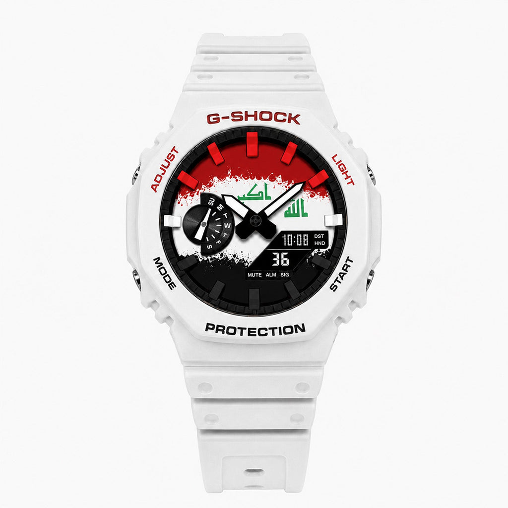 Casio G-Shock Iraq — white custom G-Shock with the Iraq flag dial, by IFL Watches