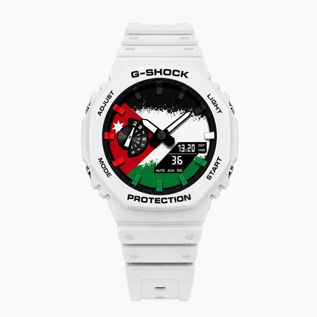 Casio G-Shock Jordan — white custom G-Shock with the Jordan flag dial, by IFL Watches