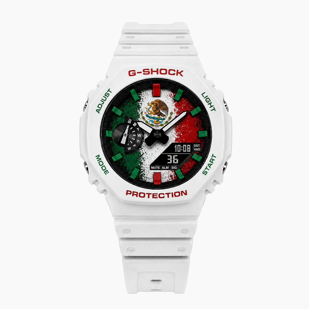 Casio G-Shock Mexico — white custom G-Shock with the Mexico flag dial, by IFL Watches