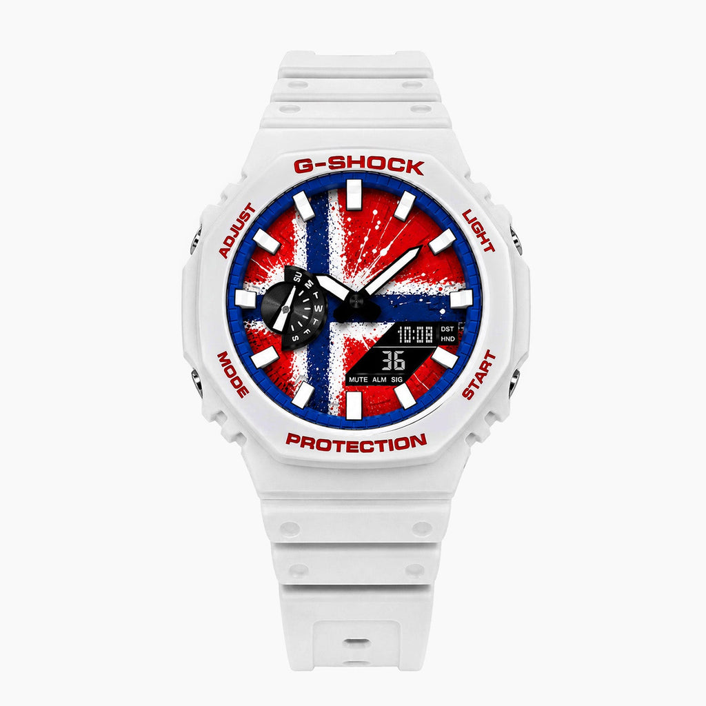 Casio G-Shock Norway — white custom G-Shock with the Norway flag dial, by IFL Watches