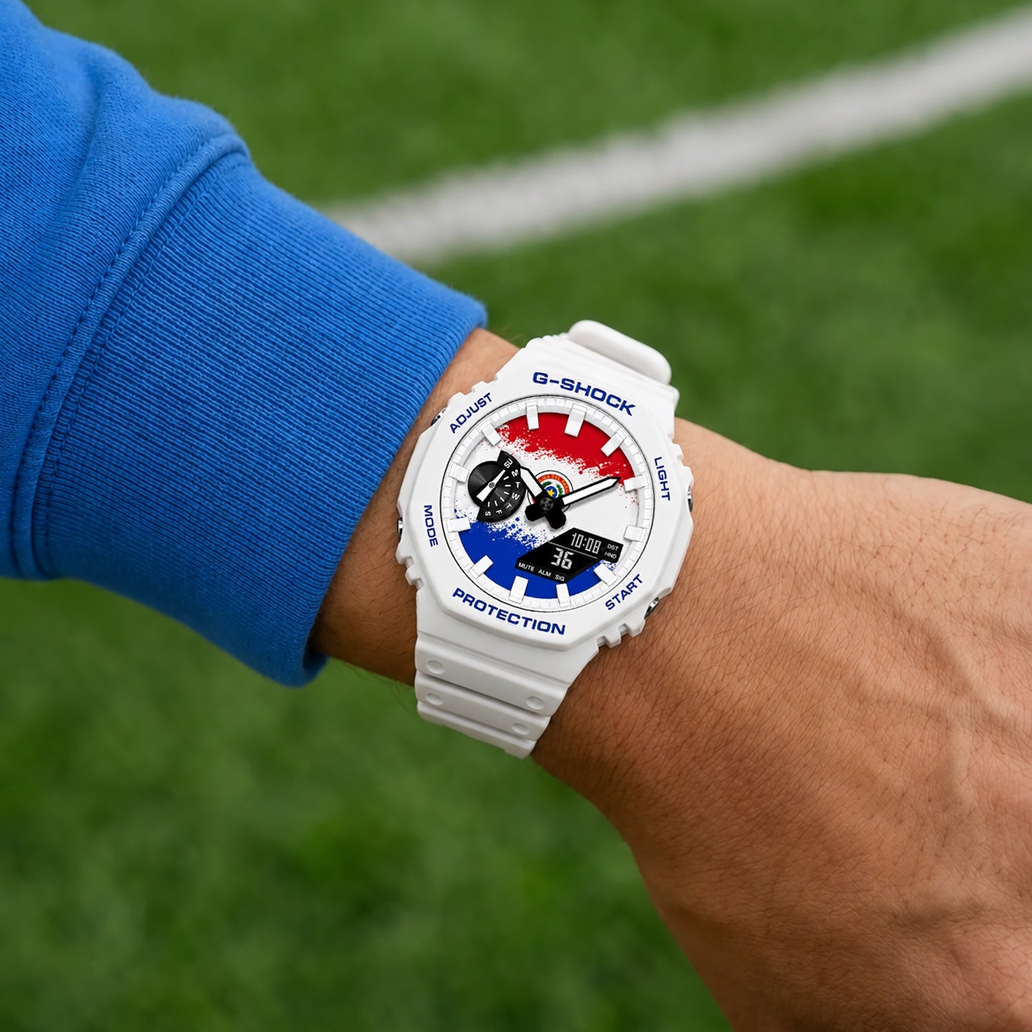 Casio G-Shock Paraguay flag watch worn on the wrist, by IFL Watches