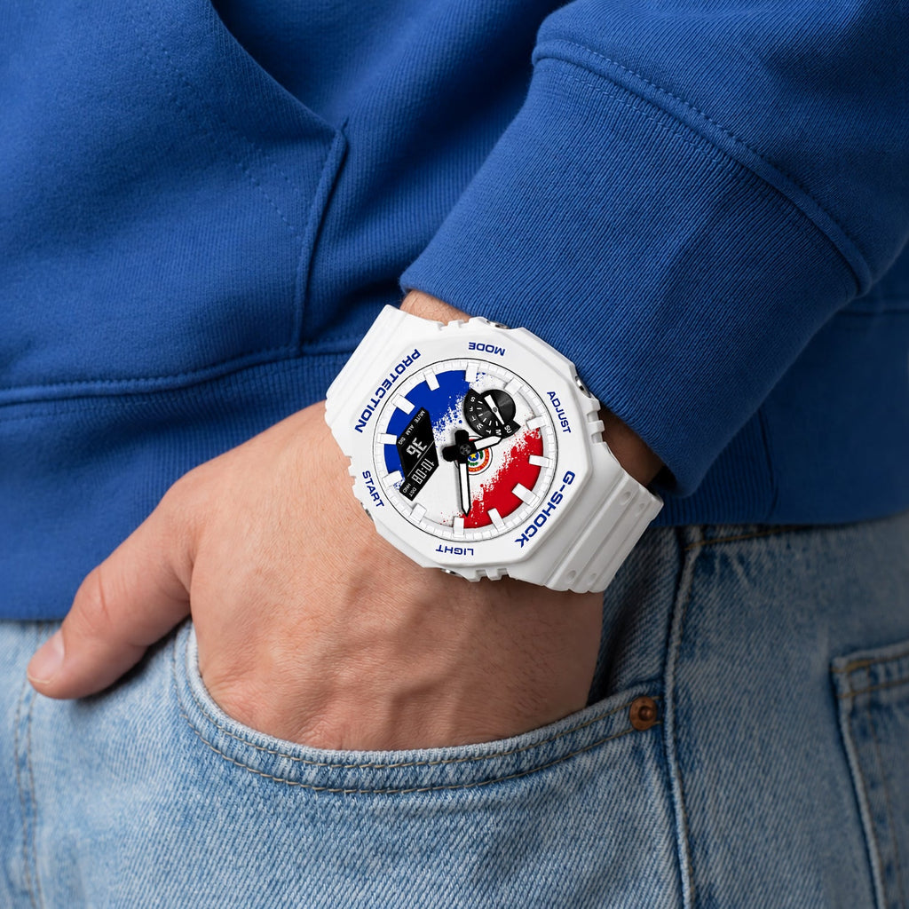 Custom Paraguay flag Casio G-Shock on the wrist, by IFL Watches
