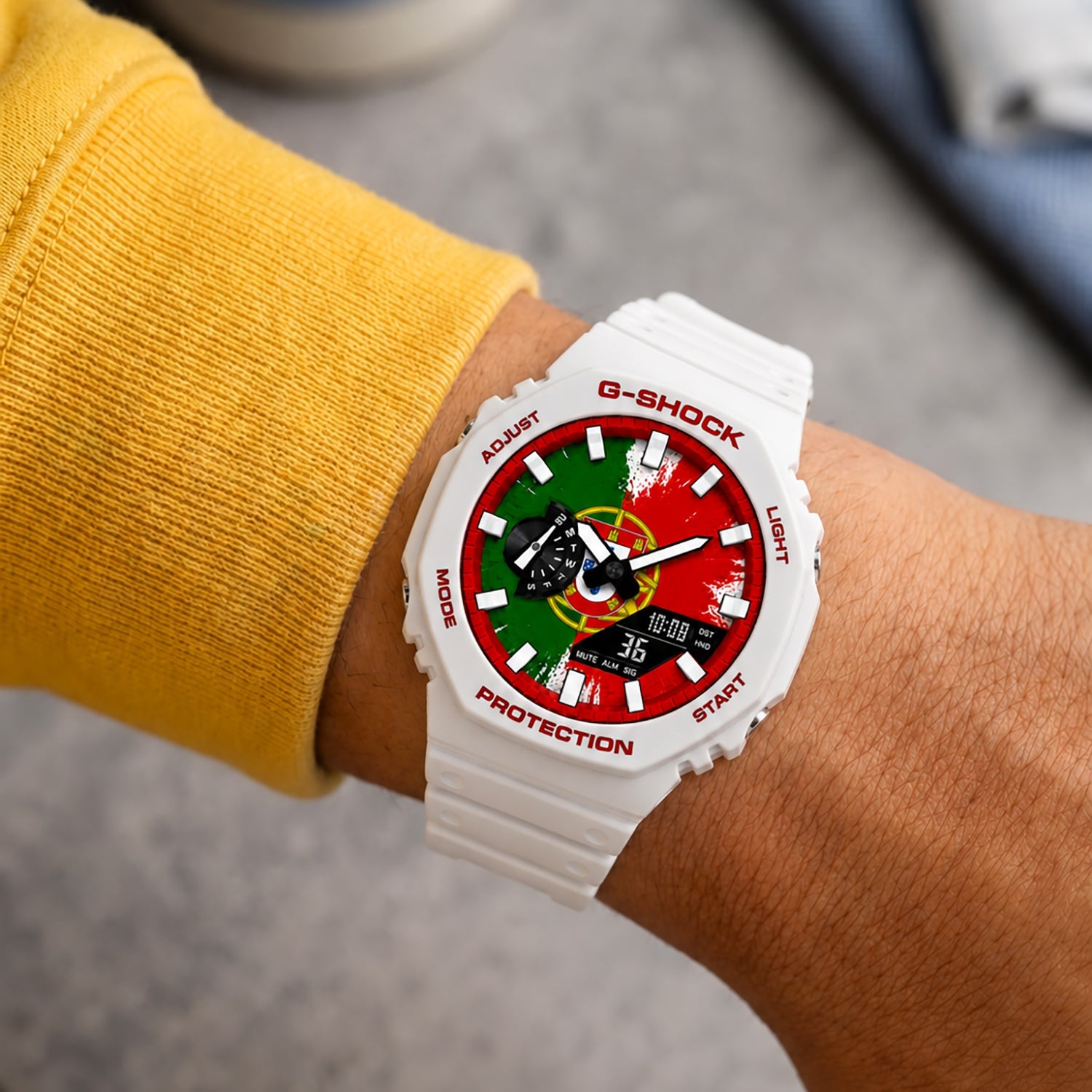 Custom Portugal flag Casio G-Shock on the wrist, by IFL Watches