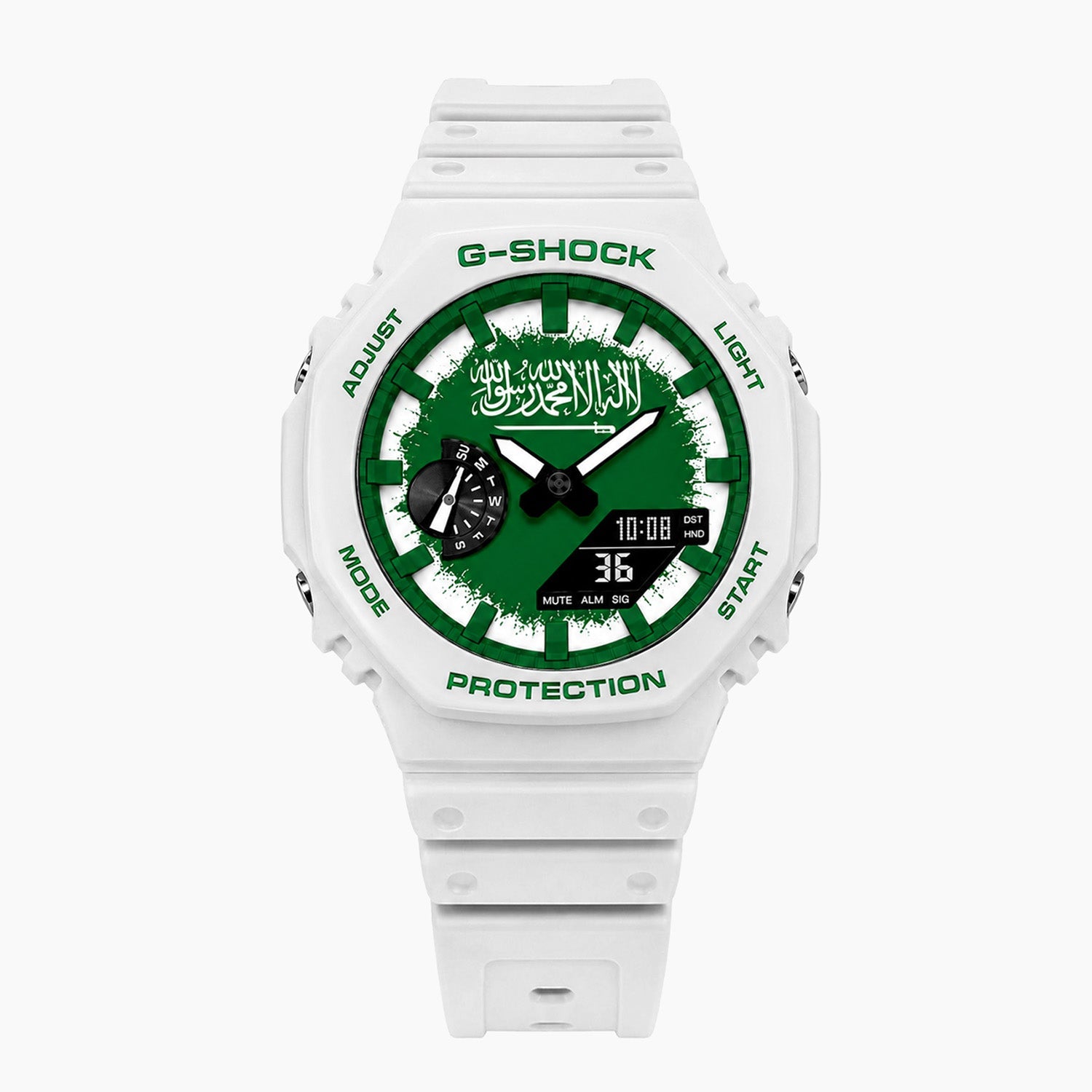 Casio G-Shock Saudi Arabia — white custom G-Shock with the Saudi Arabia flag dial, by IFL Watches